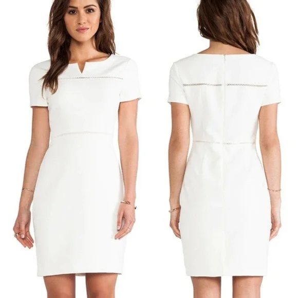 Halston Heritage Dresses | Halston Heritage White Ivory Knee Length Short Sleeve Sheath Dress Size 8 | Color: White | Size: 8 | Shopresikel's Closet
